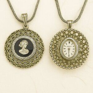 Vintage CARAVELLE BULOVA Watch Necklace: Whiting & Davis Cameo Pendant Watch